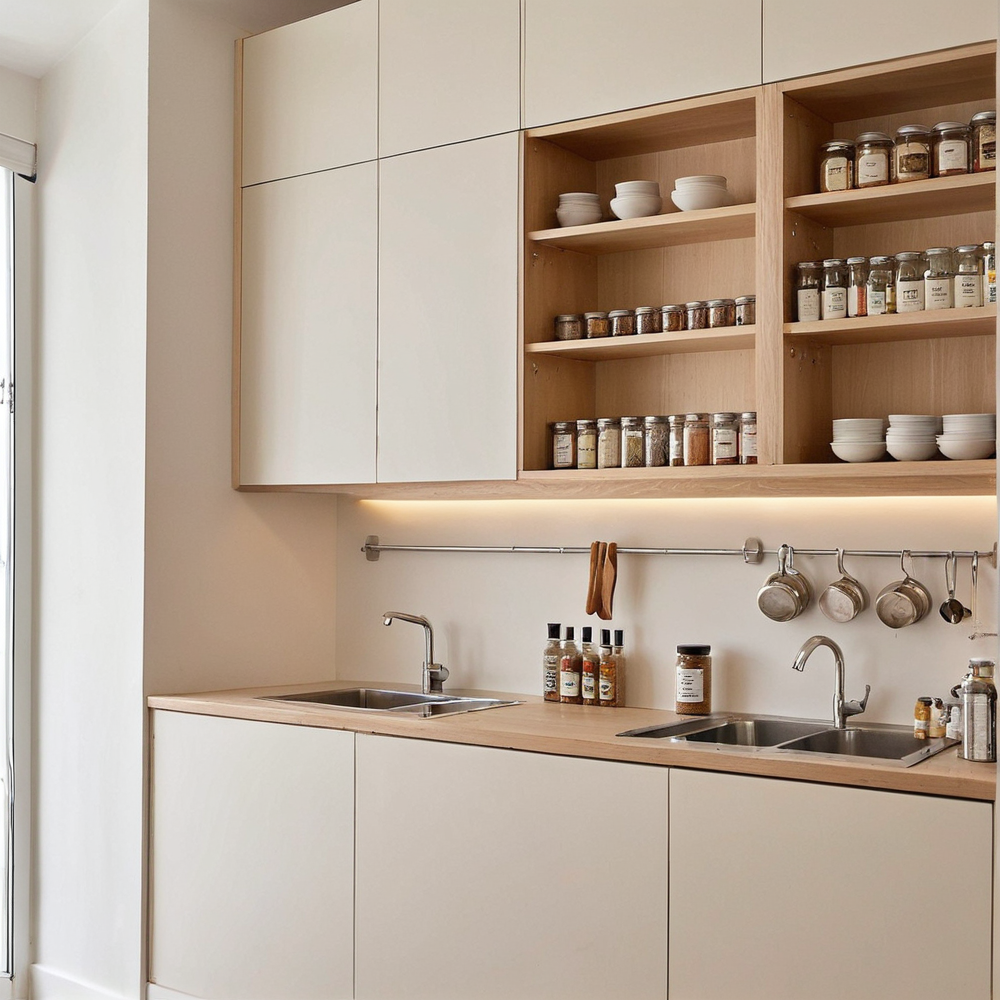 Meuble rangement cuisine murale : l’astuce gain de place élégante pour petites cuisines