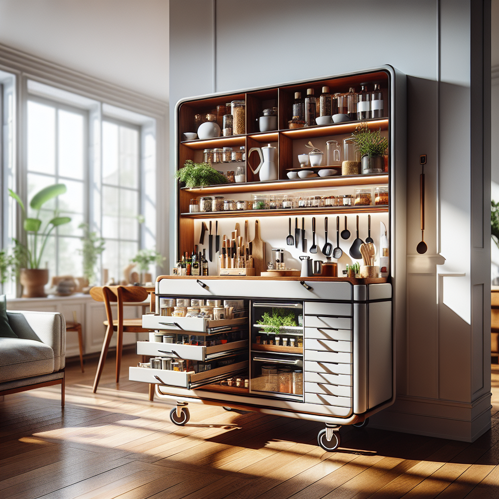 Meuble de cuisine à roulettes avec rangements