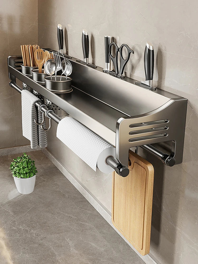 Étagère murale inox pour ustensiles de cuisine