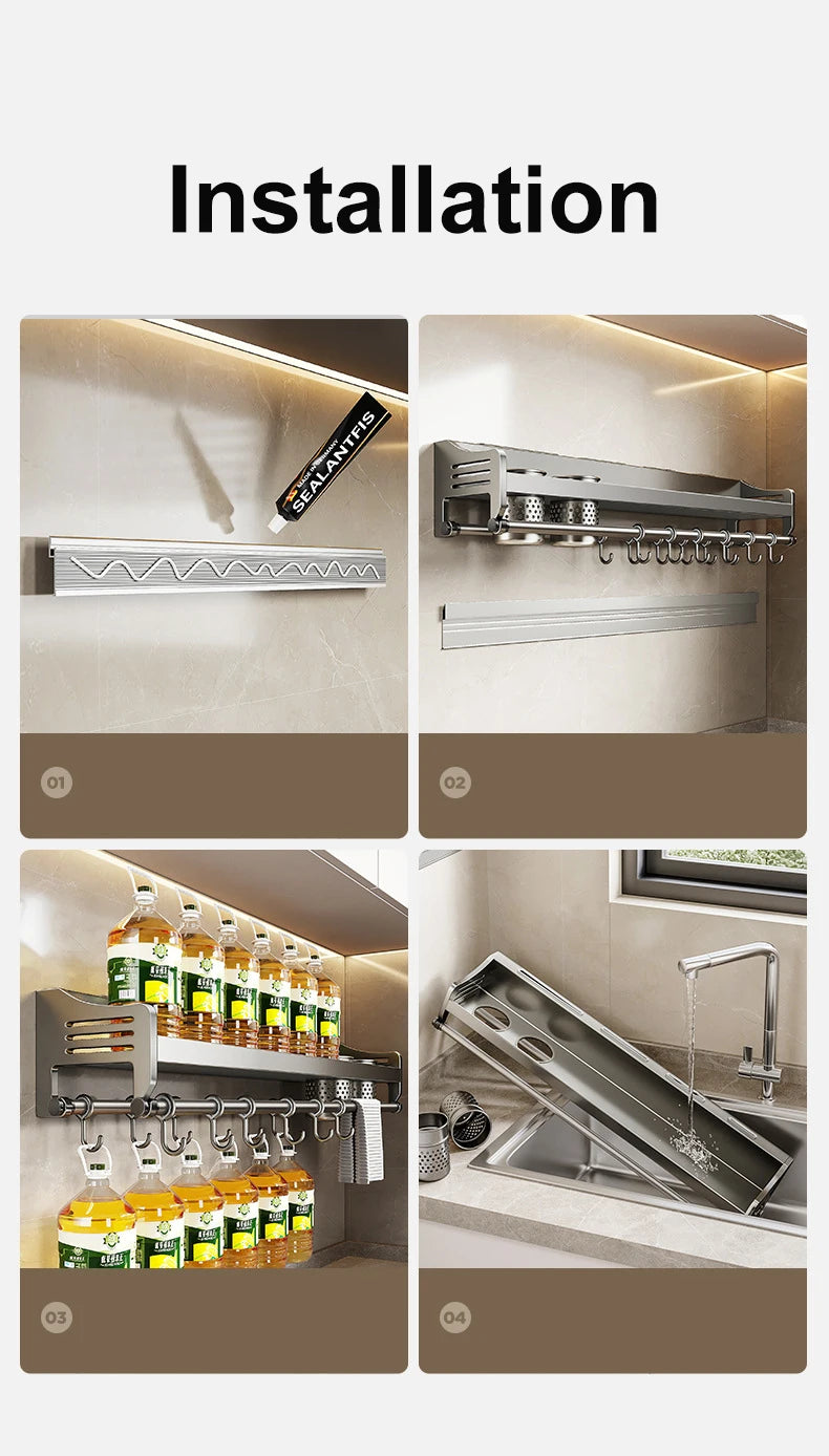 Étagère murale inox pour ustensiles de cuisine