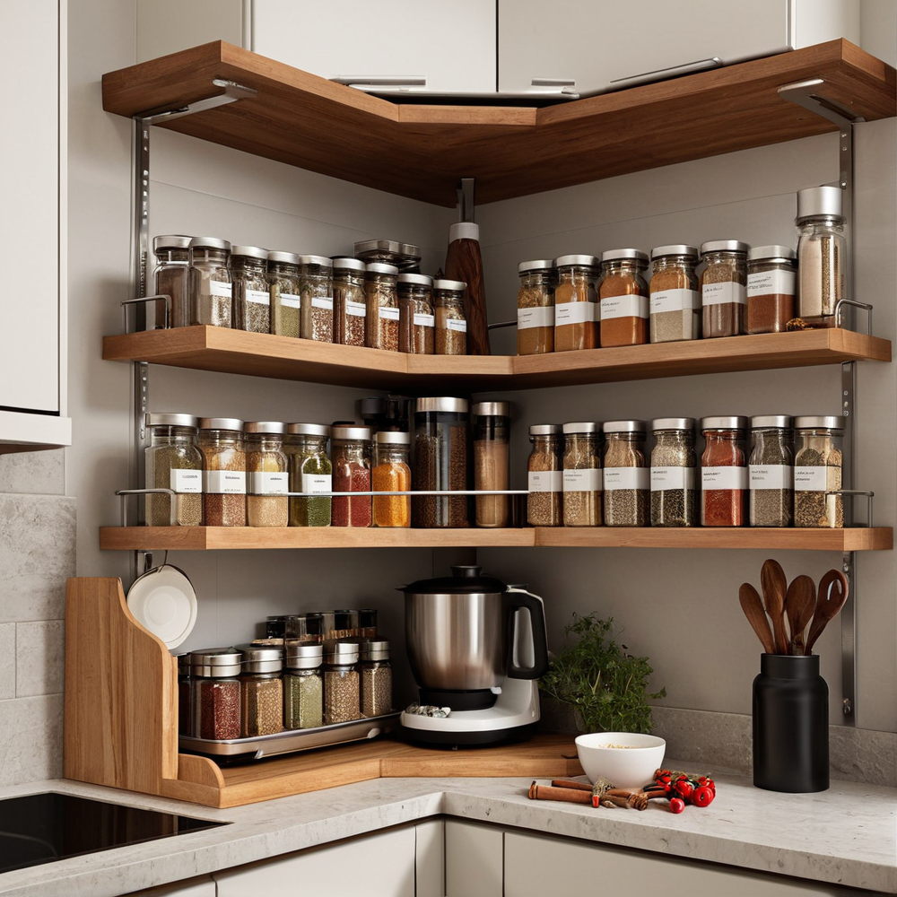 Gagner de la place en cuisine avec une étagère d’angle rotative