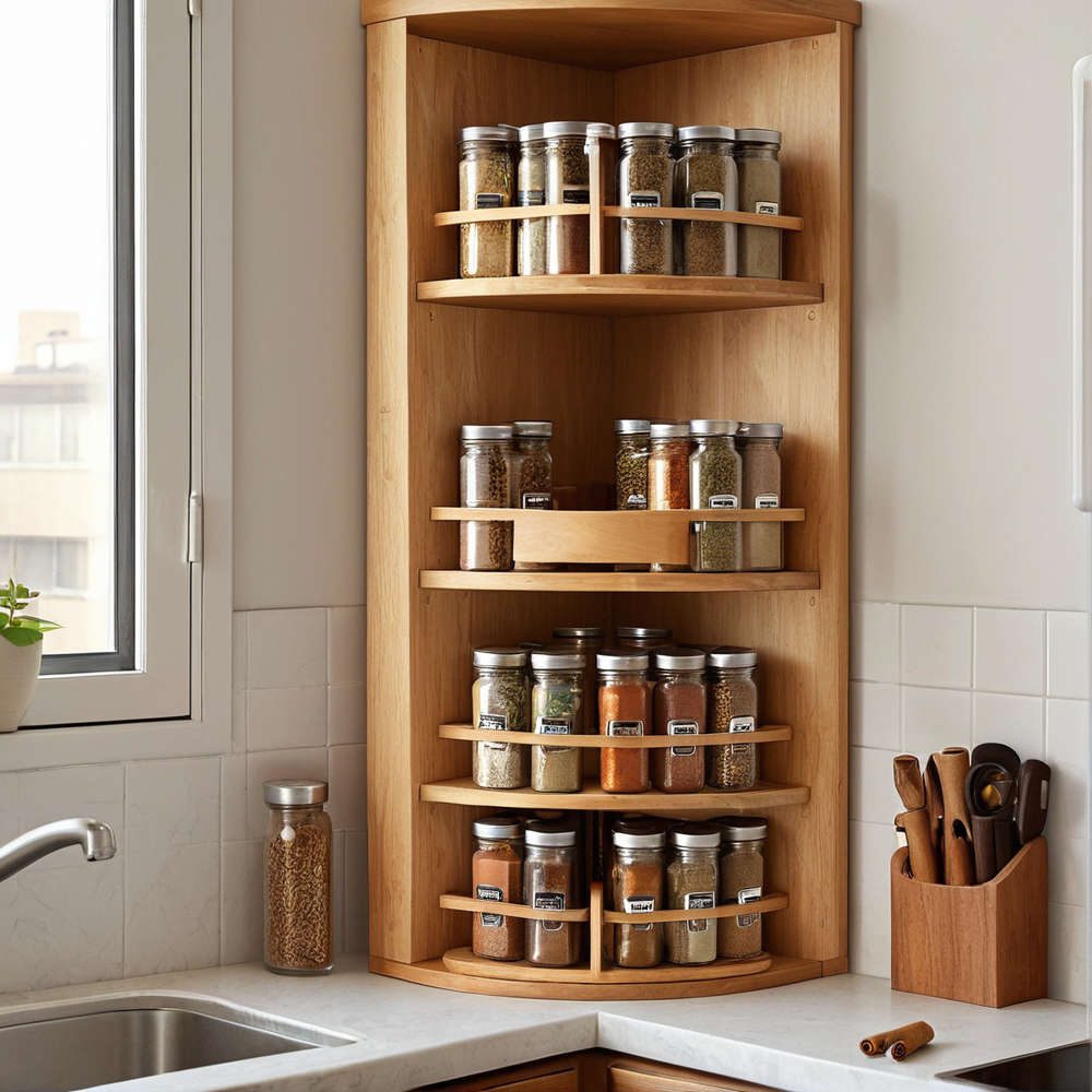 Gagner de la place en cuisine avec une étagère d’angle rotative