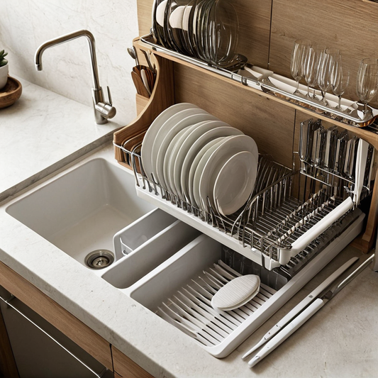 Égouttoir à vaisselle extensible avec rangements