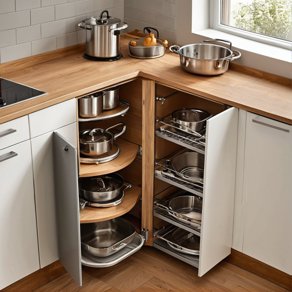Meuble rangement cuisine d’angle : la solution gain de place pour petites cuisines ergonomiques et stylées