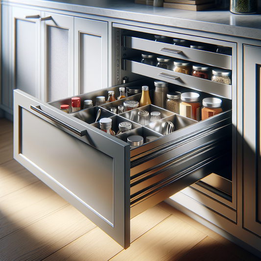 Tiroir coulissant inox pour rangement de cuisine