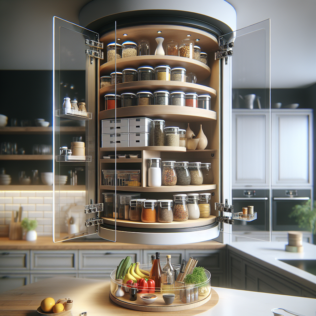 Plateau rotatif cuisine pour accéder facilement aux placards hauts