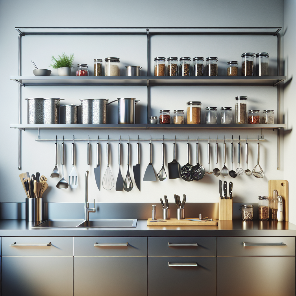 Étagère murale inox pour ustensiles de cuisine