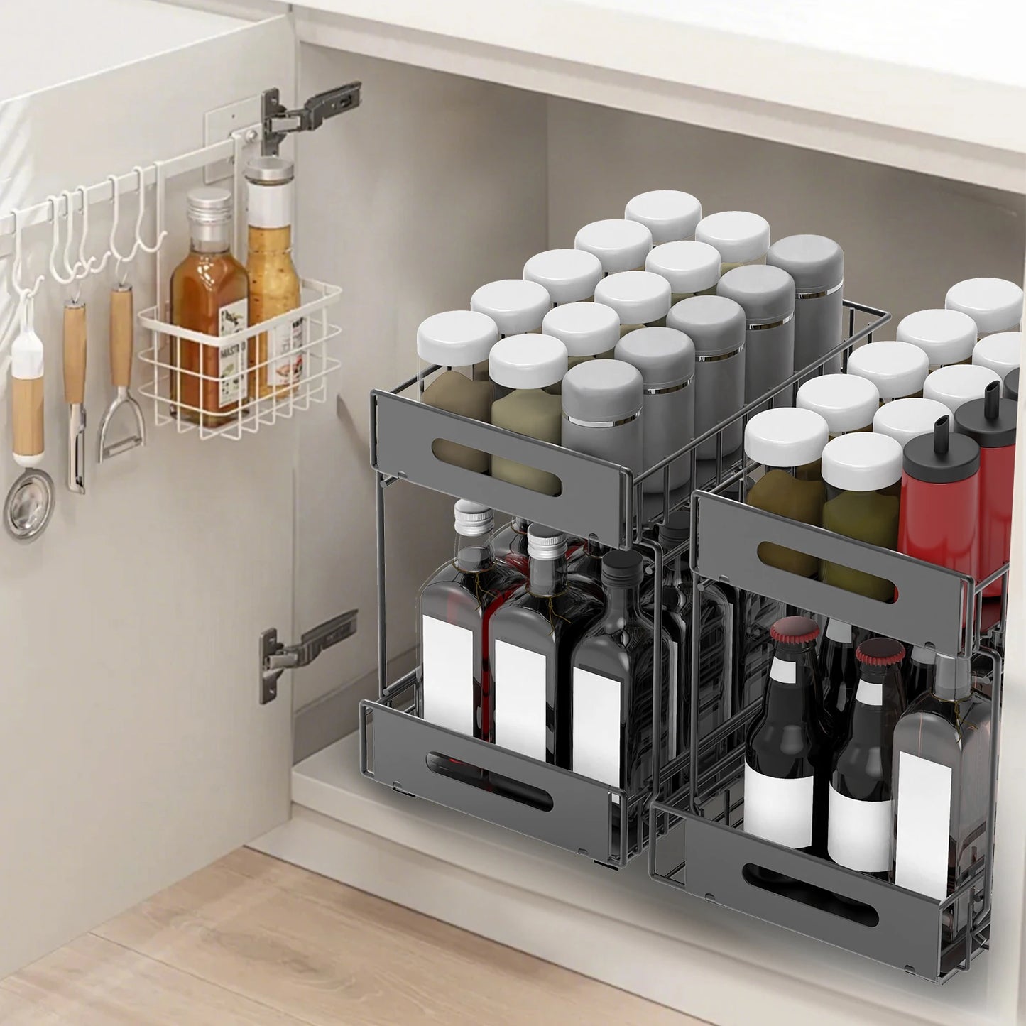 Étagère coulissante double pour rangement sous évier