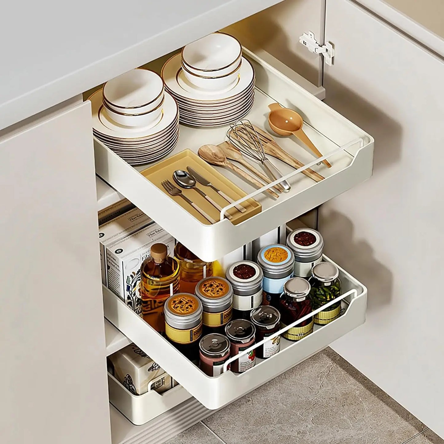 Tiroir coulissant de rangement pour placard cuisine