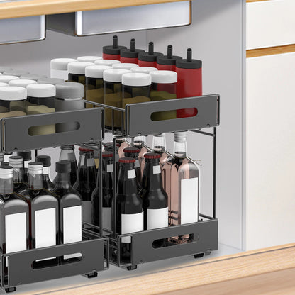 Étagère coulissante double pour rangement sous évier