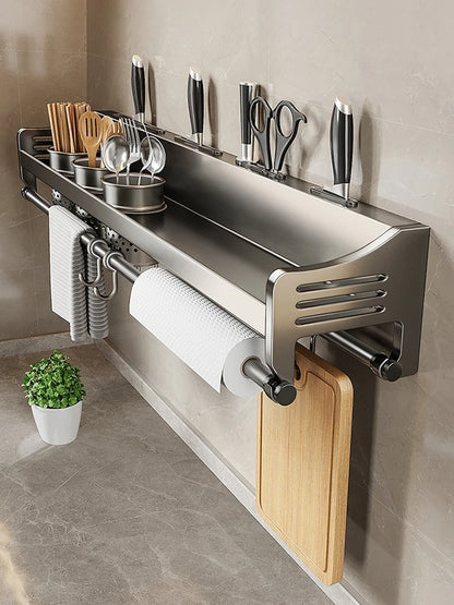 Étagère murale inox pour ustensiles de cuisine