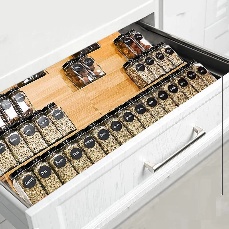 Range-épices en bambou pour tiroir de cuisine