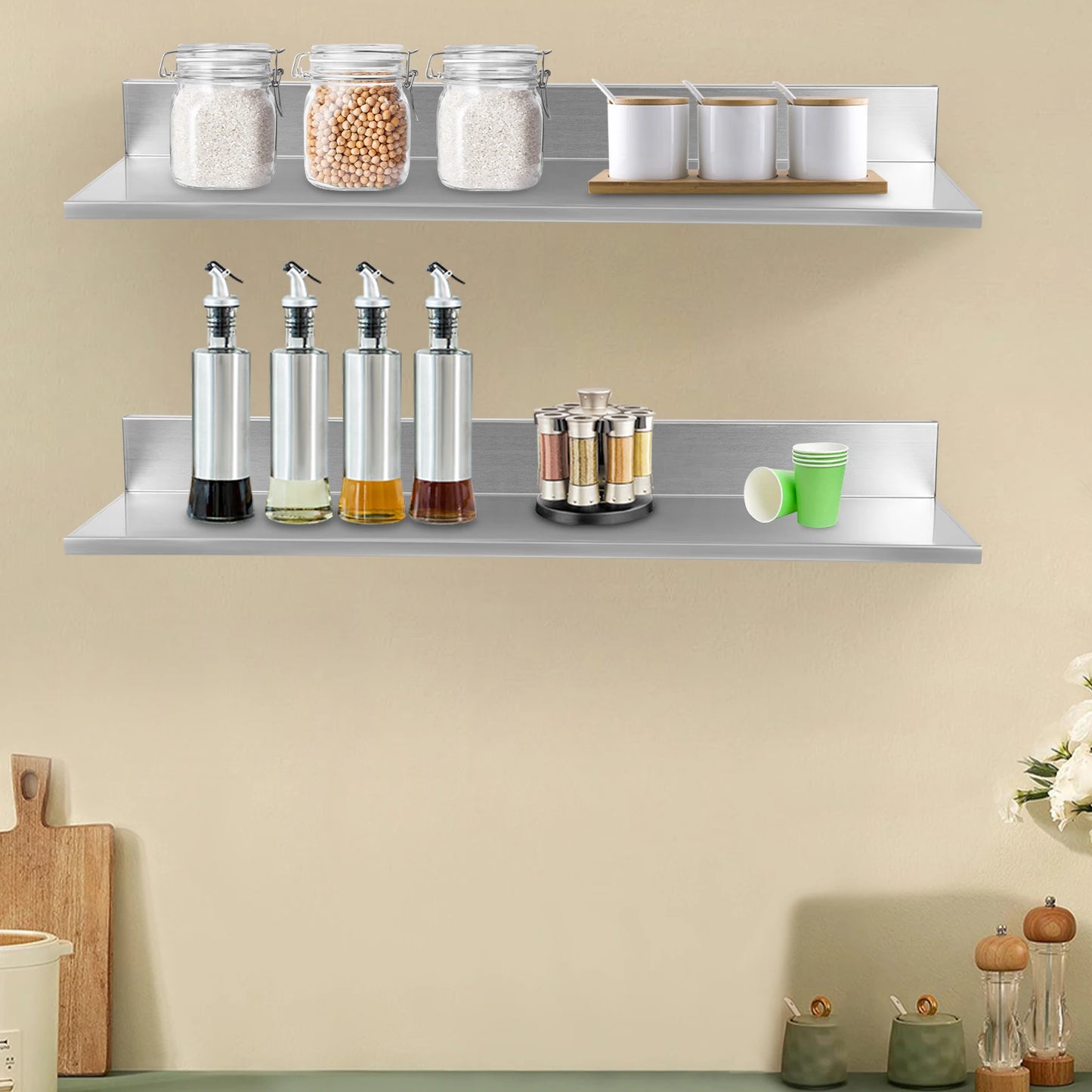 Étagère murale inox pour cuisine organisée