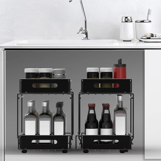Étagère coulissante double pour rangement sous évier