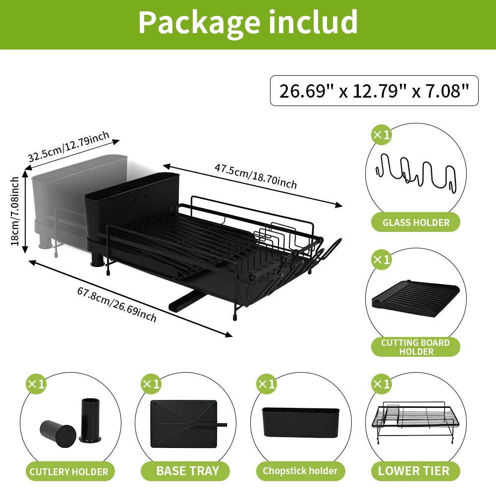 Égouttoir à vaisselle extensible avec rangements