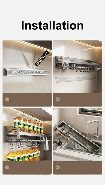 Étagère murale inox pour ustensiles de cuisine